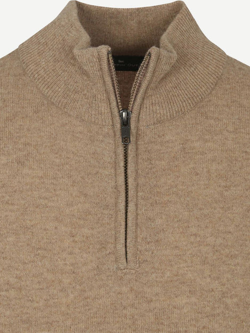 halve rits trui merinowol beige