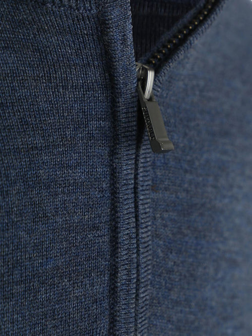 Suitable merino halve rits trui denim blauw | Slim-fit