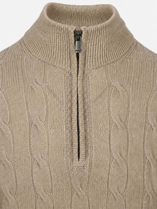Lau pull merino halve rits cable beige