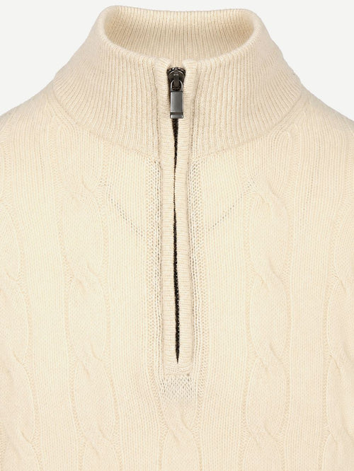 Lau pull merino halve rits cable ecru