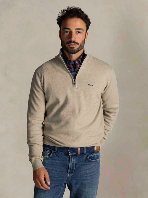 halve rits trui christopher melange warm beige