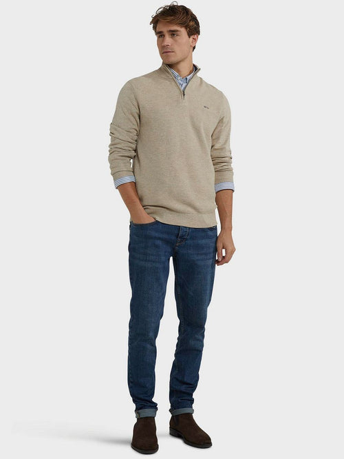 halve rits trui merino blend structure sand