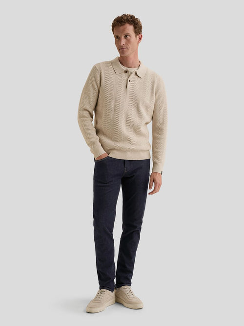 Longsleeve poloshirt pullover herringbone ecru