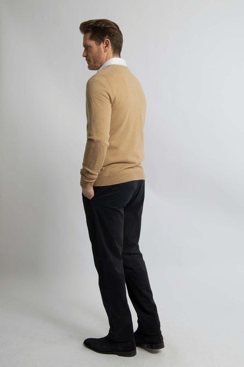Pullover v-hals merinowol beige