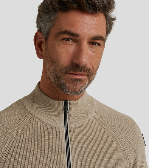 Trui halve rits beige