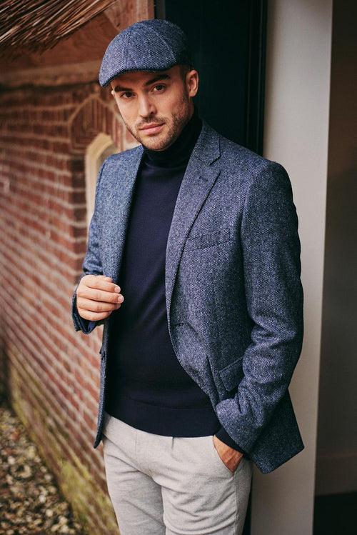 Birds eye colbert merinowol donkerblauw