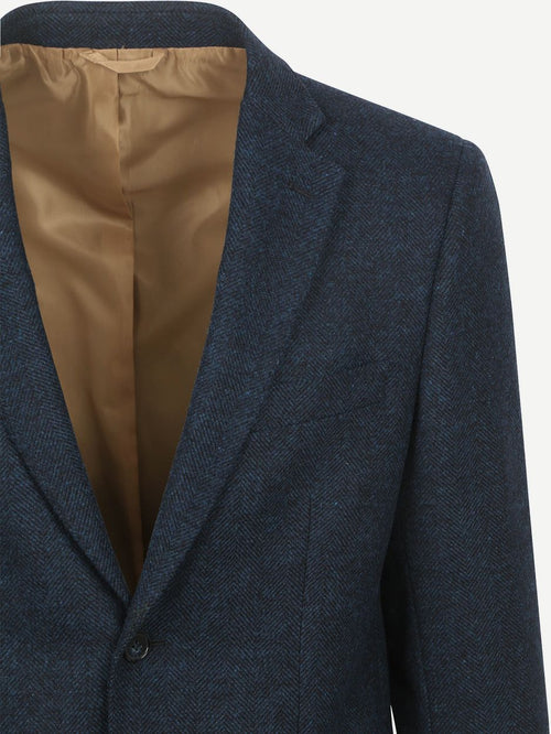 Suitable colbert herringbone merinowol donkerblauw
