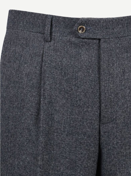 Broek straight pleat herringbone donkerblauw