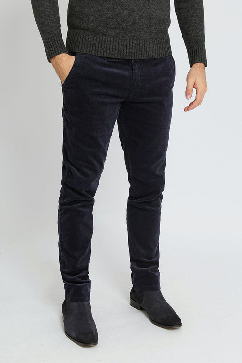 Chino Plato corduroy donkerblauw