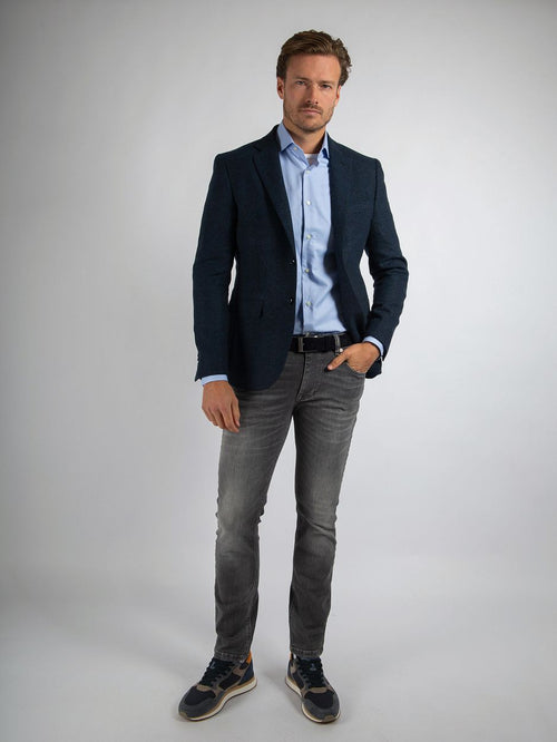Colbert herringbone merinowol donkerblauw