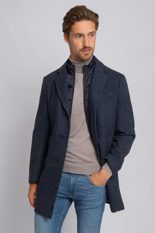 Coat wol twill donkerblauw