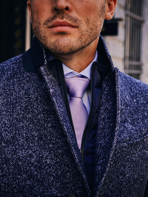 Coat wol herringbone donkerblauw