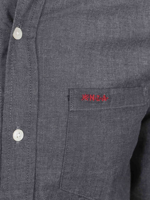 NZA shirt James twill melange donkerblauw | Regular-fit