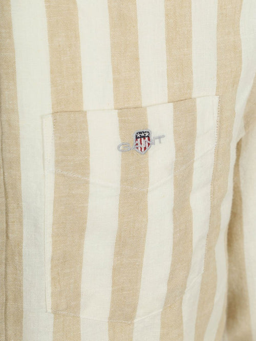 Cotton linen overhemd streep beige