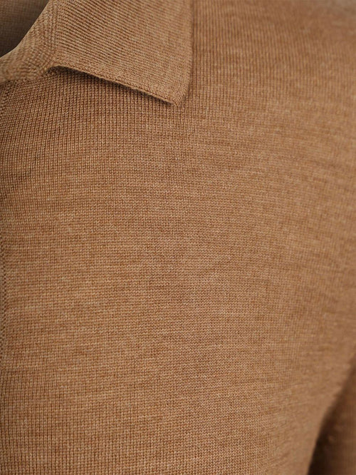 Suitable cardigan shirt merino camel | Slim-fit