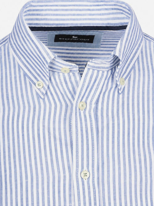 Overhemd linen cotton streep blauw