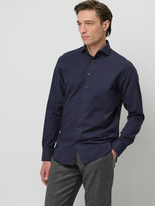 Overhemd peached twill flanel donkerblauw