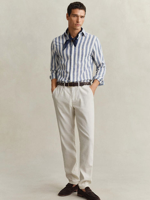 Cotton linen overhemd streep blauw