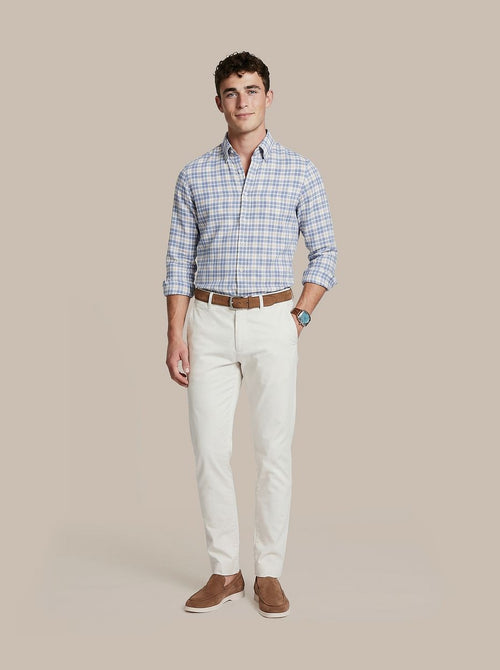Overhemd linen cotton checks blauw sand
