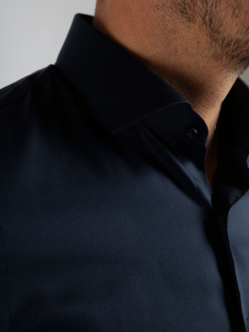 Overhemd extra lange mouwen twill donkerblauw