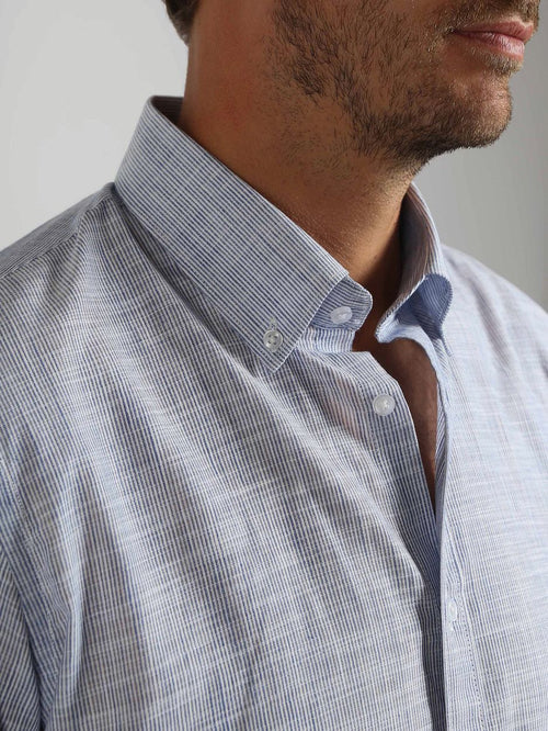 Overhemd cotton slub streep blauw
