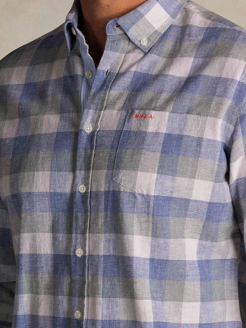Shirt picton linnen blend ruit blauw