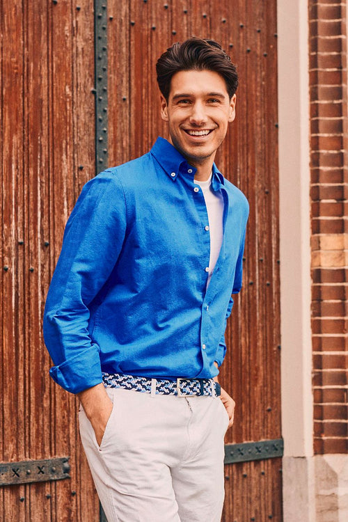 Overhemd linen cotton cobalt