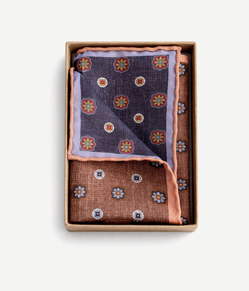Pochet reversible dots donkerblauw en bruin