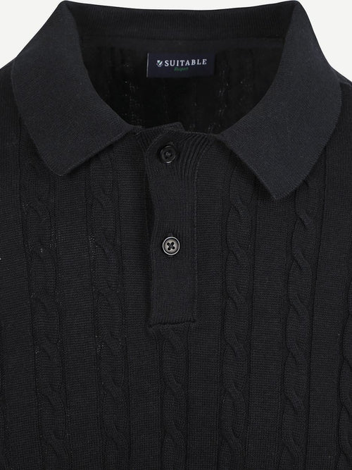 Respect polo knit cable donkerblauw