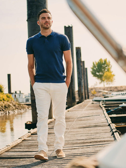 Respect polo structure knit blauw