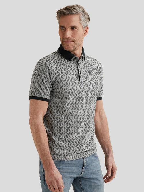 Knitted poloshirt jacquard print donkerblauw