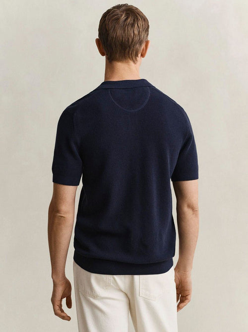 Knitted poloshirt donkerblauw