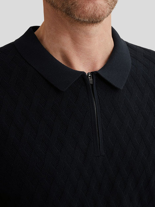 Knitted poloshirt half-zip donkerblauw