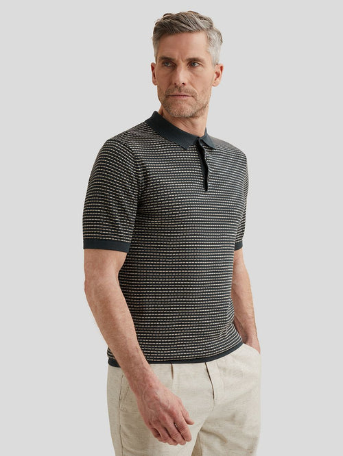 Knitted poloshirt streep donkerblauw