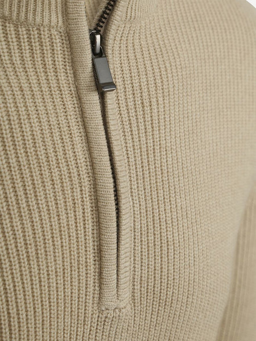 Suitable halve rits trui patch ecru | Slim-fit