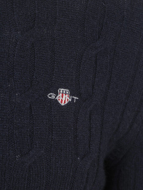 Gant halfzip lamswol trui cable donkerblauw | Regular-fit