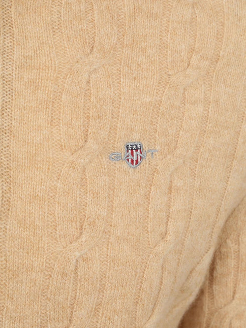 Gant halfzip lamswol trui cable beige | Regular-fit