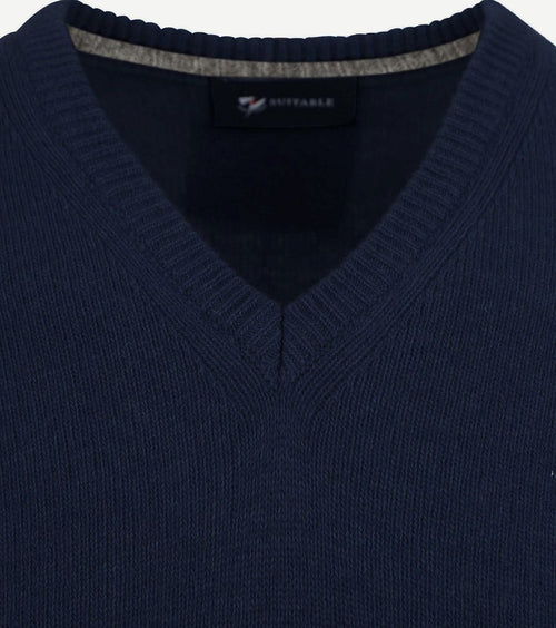 Lamswol trui v-hals donkerblauw