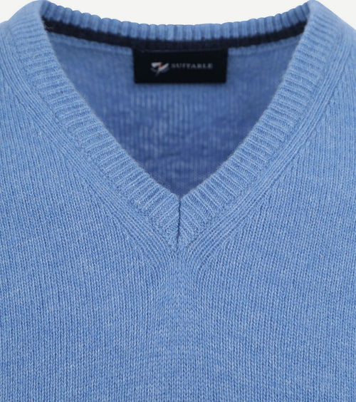 Lamswol trui v-hals blauw