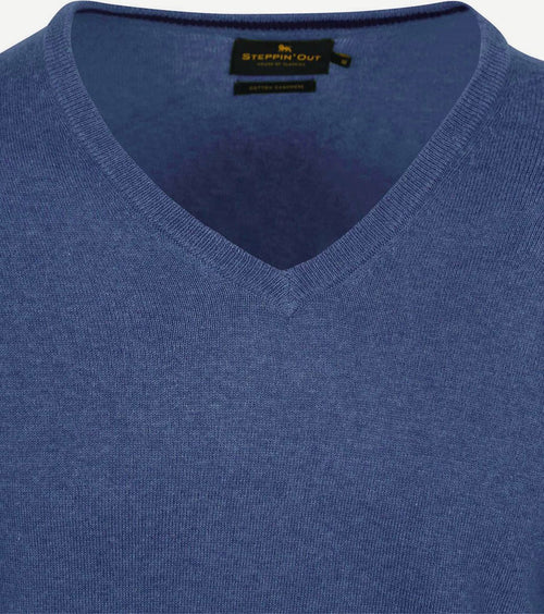 Trui cashmere v-hals kobaltblauw