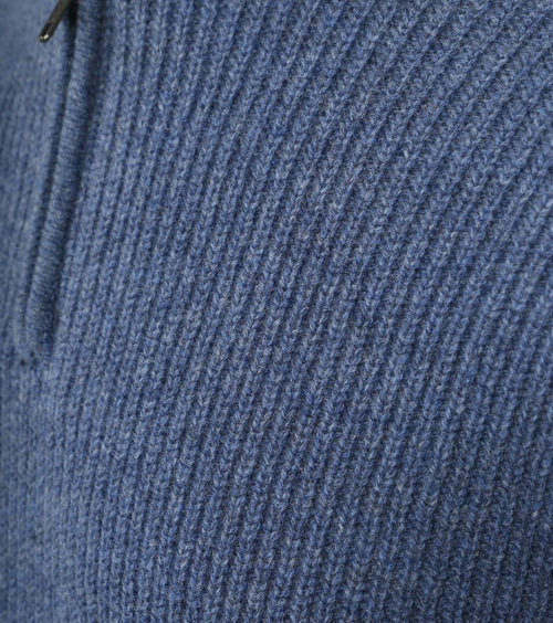 halve rits trui lamswol mid blauw