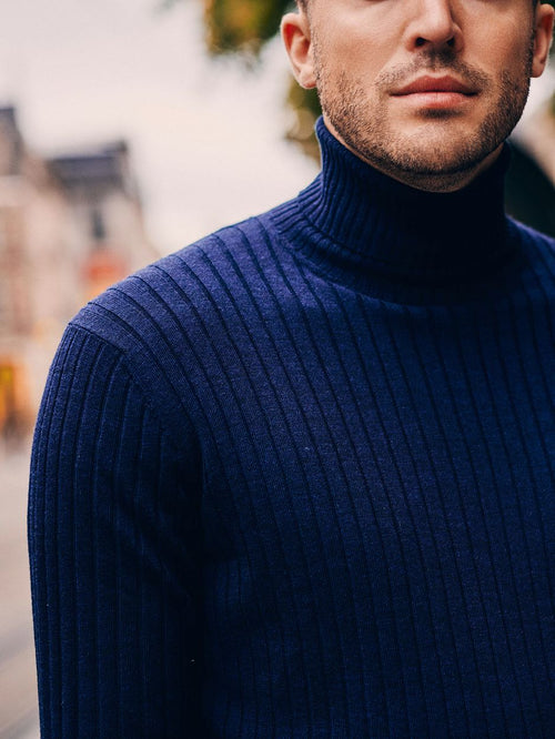 Suitable coltrui rib merino donkerblauw | Slim-fit