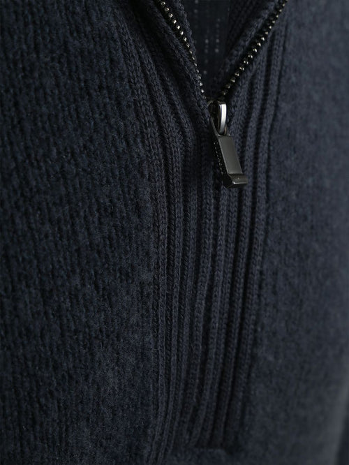 Deep zip pullover boiled wool donkerblauw