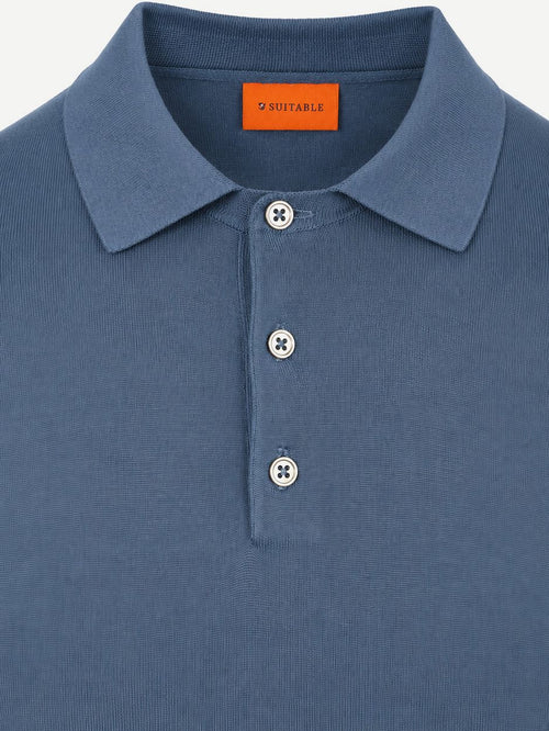 Compact cotton poloshirt denim blauw