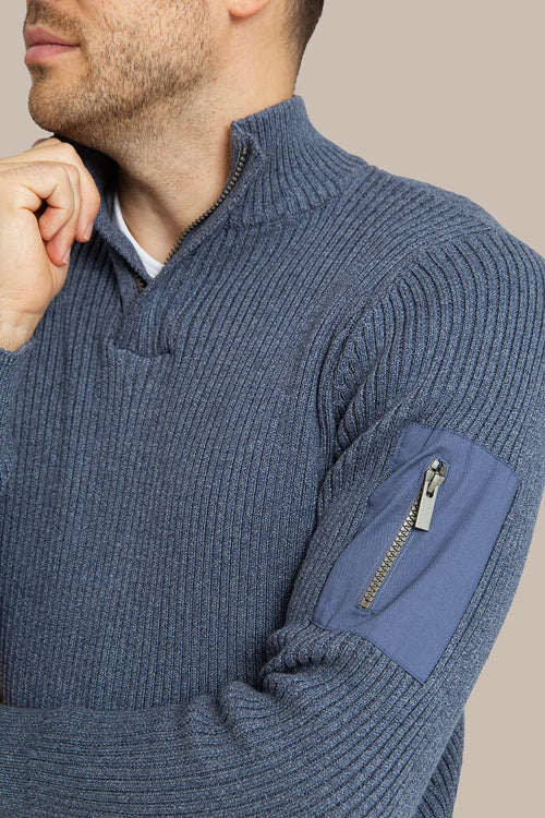 Mou halve rits trui blauw