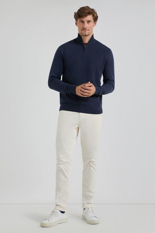 halve rits trui merino blend donkerblauw