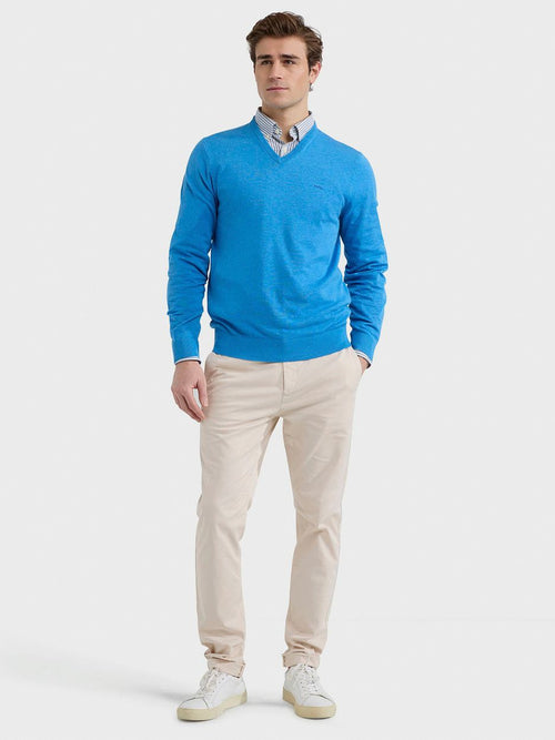 Trui v-hals sea blauw