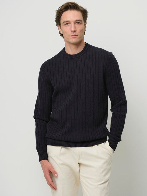Pullover rib wol blend donkerblauw