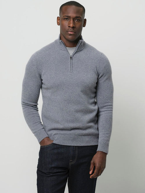 halve rits pullover wol blend blauw