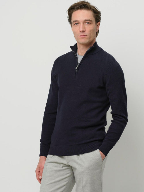 halve rits pullover structure donkerblauw